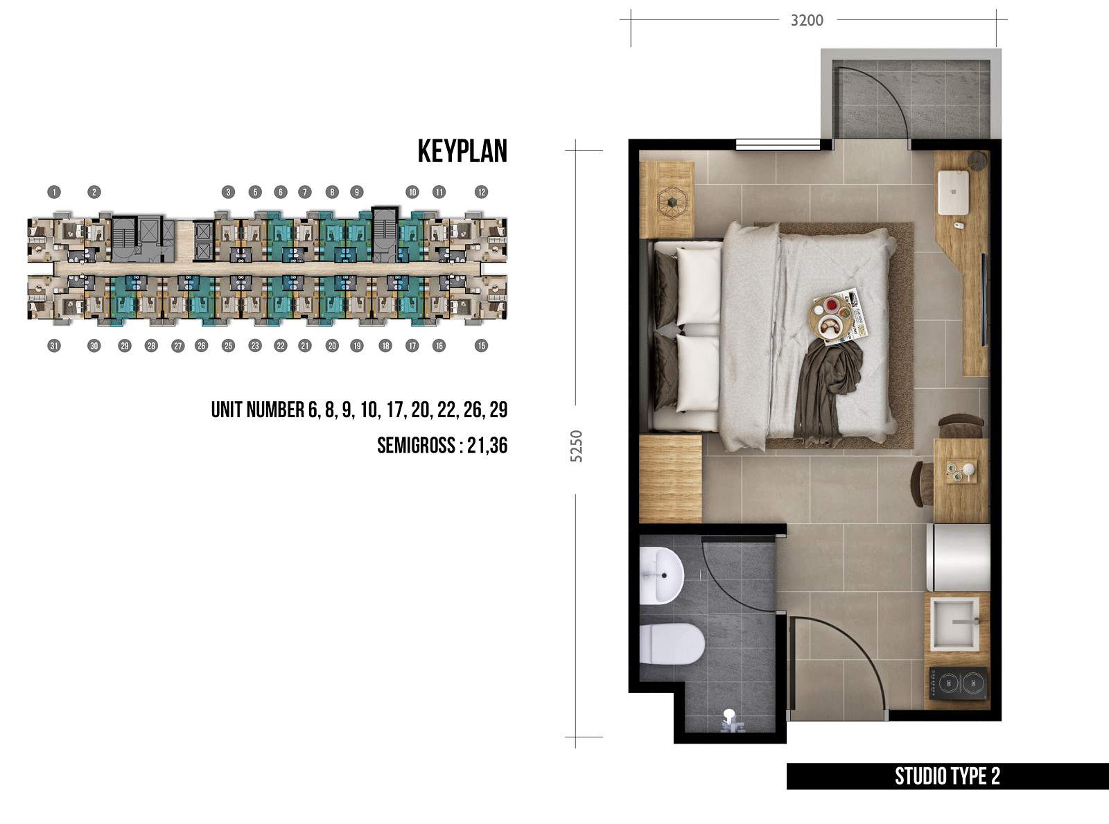 Type unit studio Tower Apartemen Monroe Jababeka Cikarang