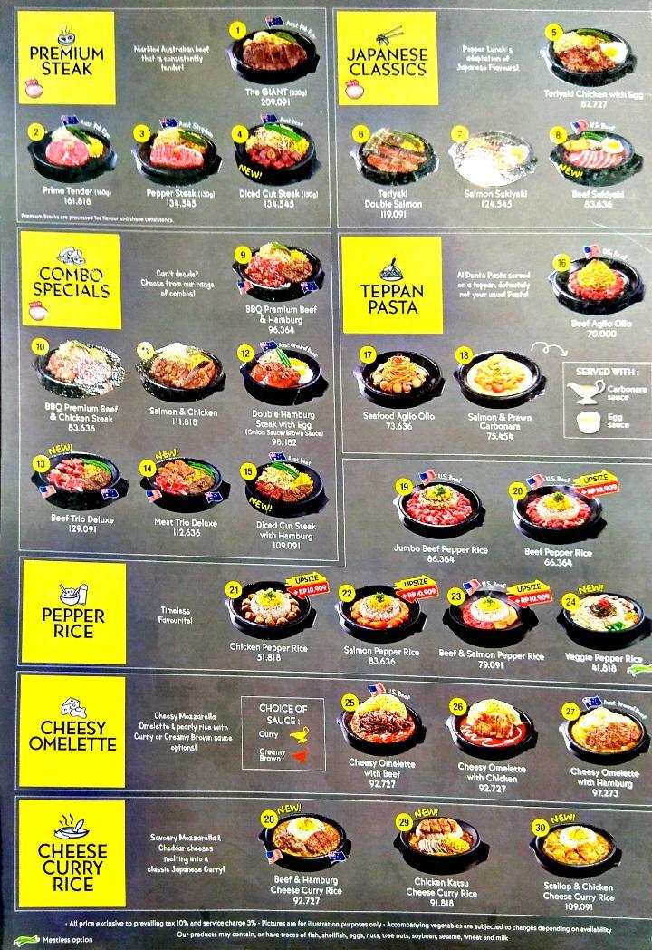 menu dan harga Pepper Lunch Kemang Village